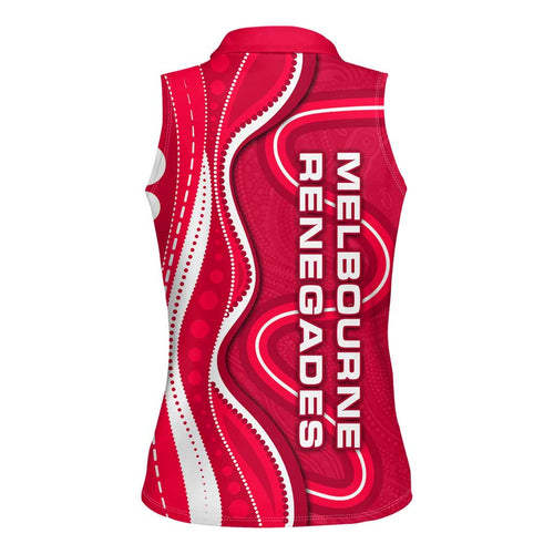 Melbourne Renegades Women Sleeveless Polo Shirt Aboriginal Dot Art Red White - Tribal Wave Pattern