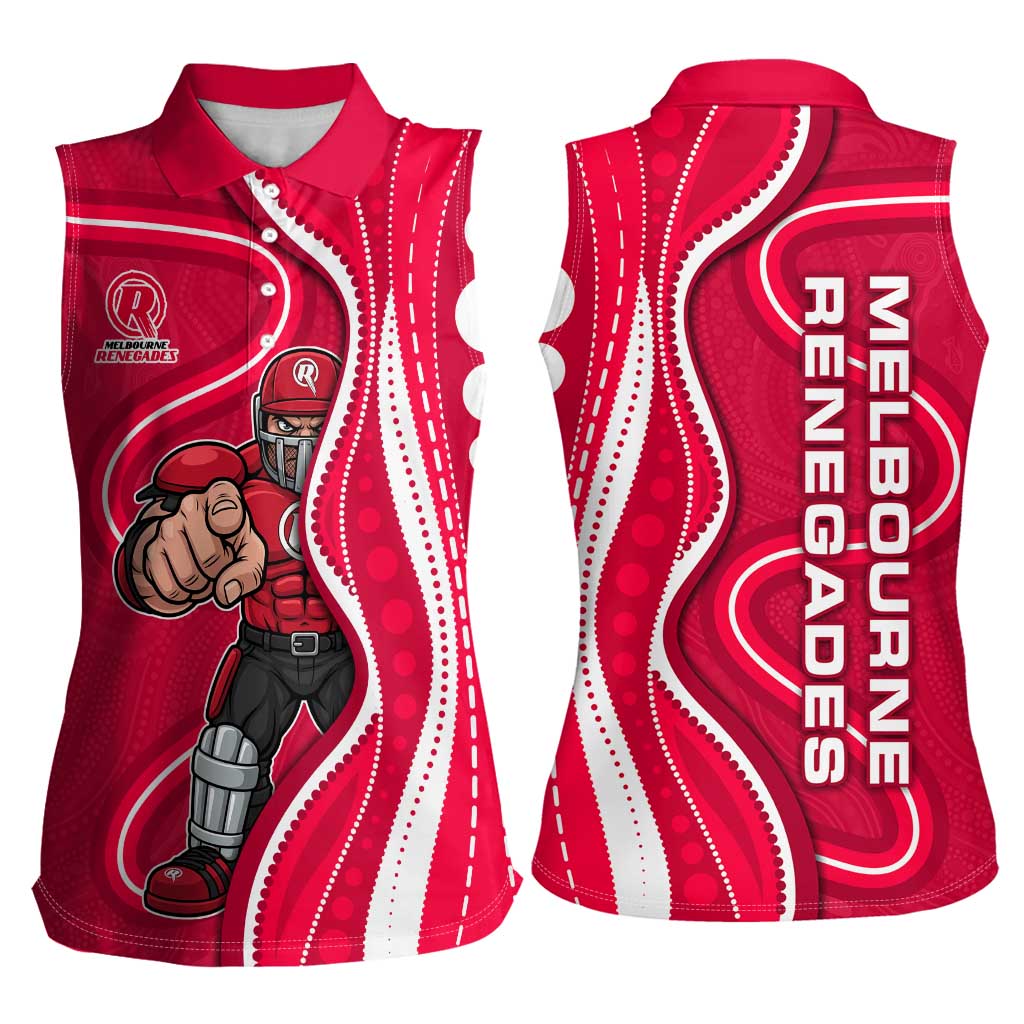 Melbourne Renegades Women Sleeveless Polo Shirt Aboriginal Dot Art Red White - Tribal Wave Pattern