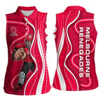 Melbourne Renegades Women Sleeveless Polo Shirt Aboriginal Dot Art Red White - Tribal Wave Pattern