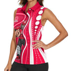 Melbourne Renegades Women Sleeveless Polo Shirt Aboriginal Dot Art Red White - Tribal Wave Pattern