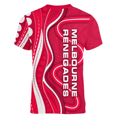 Melbourne Renegades Women V-Neck T-Shirt Aboriginal Dot Art Red White - Tribal Wave Pattern