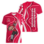 Melbourne Renegades Women V-Neck T-Shirt Aboriginal Dot Art Red White - Tribal Wave Pattern