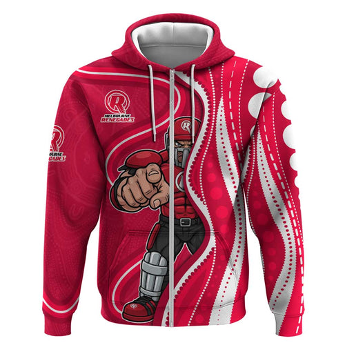 Melbourne Renegades Zip Hoodie Aboriginal Dot Art Red White - Tribal Wave Pattern