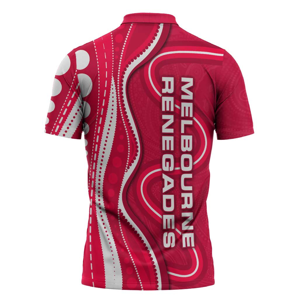 Melbourne Renegades Zipper Polo Shirt Aboriginal Dot Art Red White - Tribal Wave Pattern