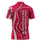 Melbourne Renegades Zipper Polo Shirt Aboriginal Dot Art Red White - Tribal Wave Pattern