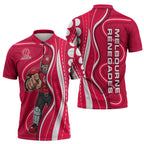 Melbourne Renegades Zipper Polo Shirt Aboriginal Dot Art Red White - Tribal Wave Pattern