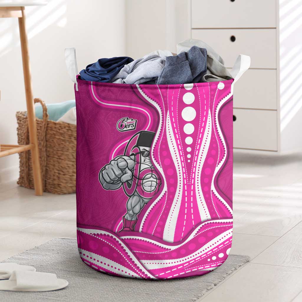 Sydney Sixers Laundry Basket Aboriginal Dot Art Pink White - Tribal Wave Pattern