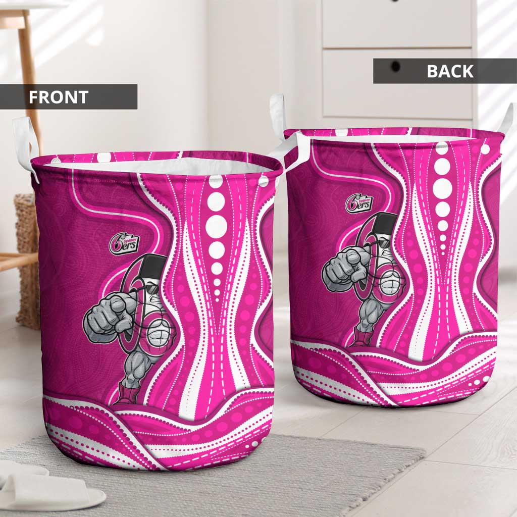 Sydney Sixers Laundry Basket Aboriginal Dot Art Pink White - Tribal Wave Pattern