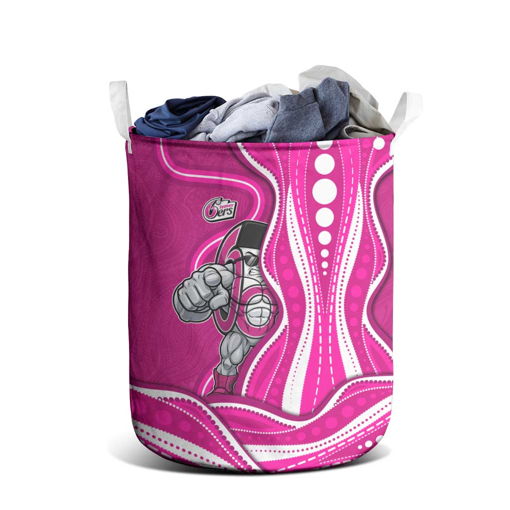 Sydney Sixers Laundry Basket Aboriginal Dot Art Pink White - Tribal Wave Pattern