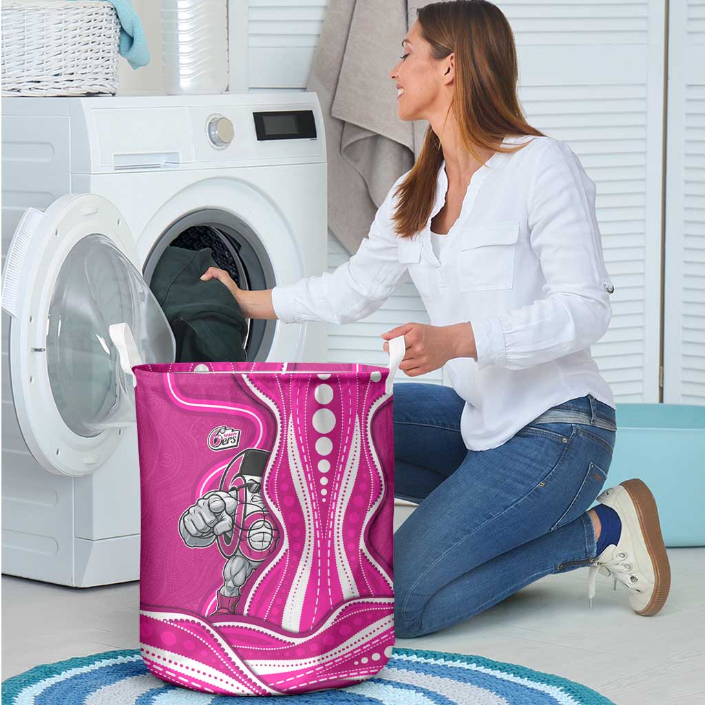 Sydney Sixers Laundry Basket Aboriginal Dot Art Pink White - Tribal Wave Pattern