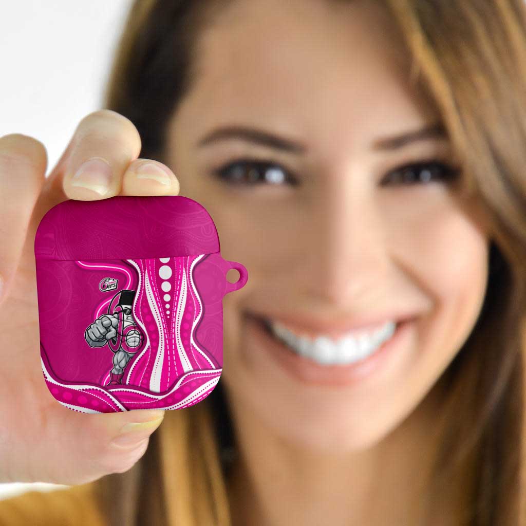 Sydney Sixers AirPods Case Aboriginal Dot Art Pink White - Tribal Wave Pattern