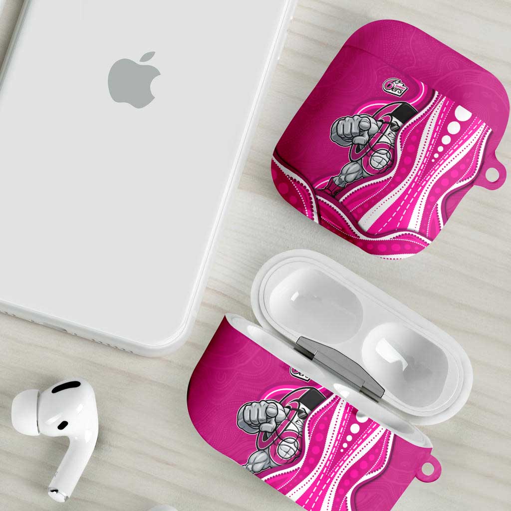 Sydney Sixers AirPods Case Aboriginal Dot Art Pink White - Tribal Wave Pattern