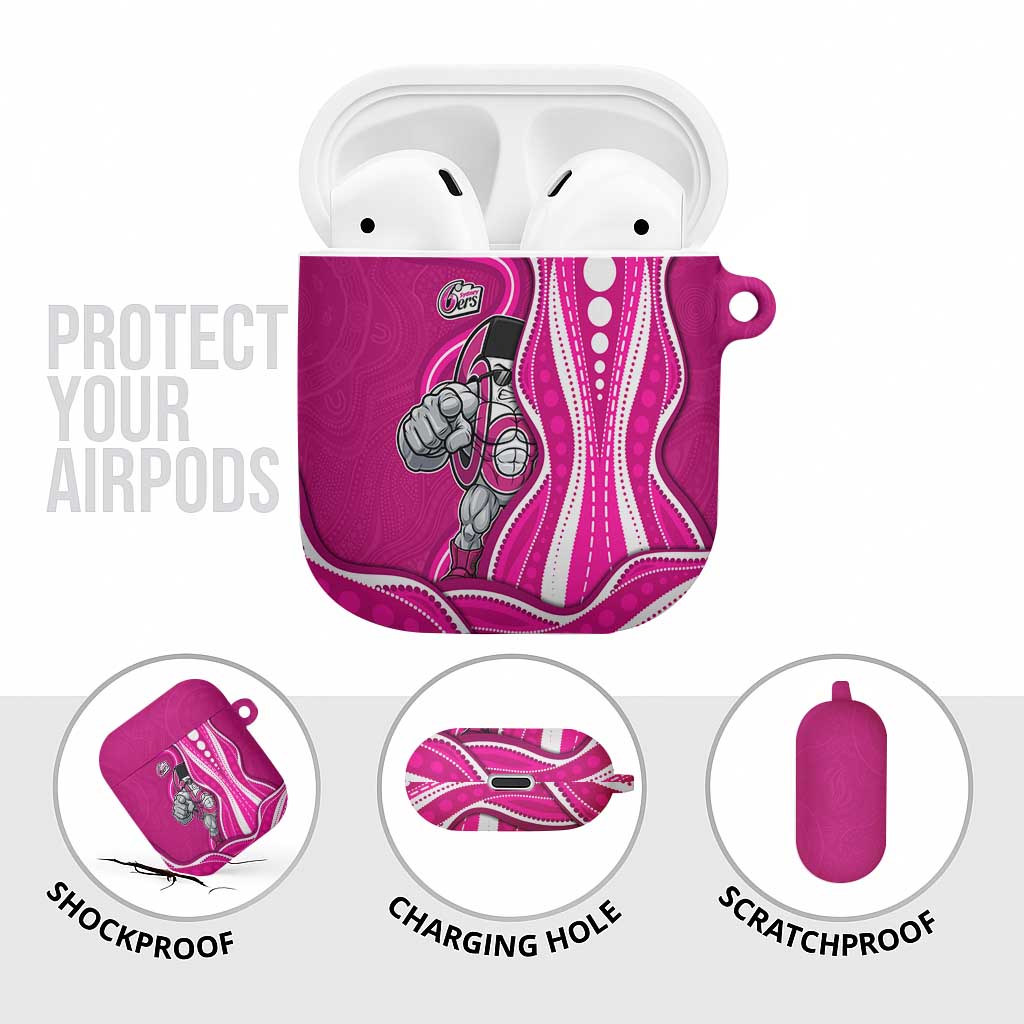 Sydney Sixers AirPods Case Aboriginal Dot Art Pink White - Tribal Wave Pattern