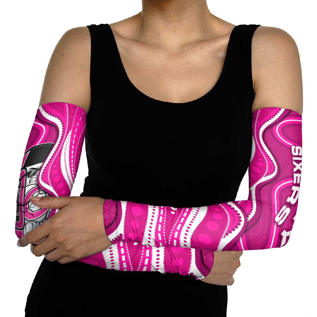Sydney Sixers Arm Sleeves Aboriginal Dot Art Pink White - Tribal Wave Pattern