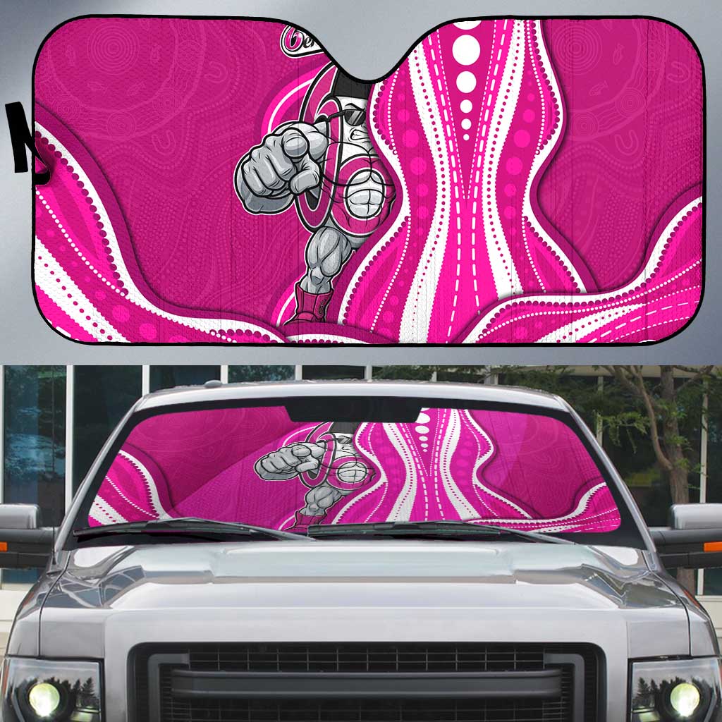 Sydney Sixers Auto Sun Shade Aboriginal Dot Art Pink White - Tribal Wave Pattern