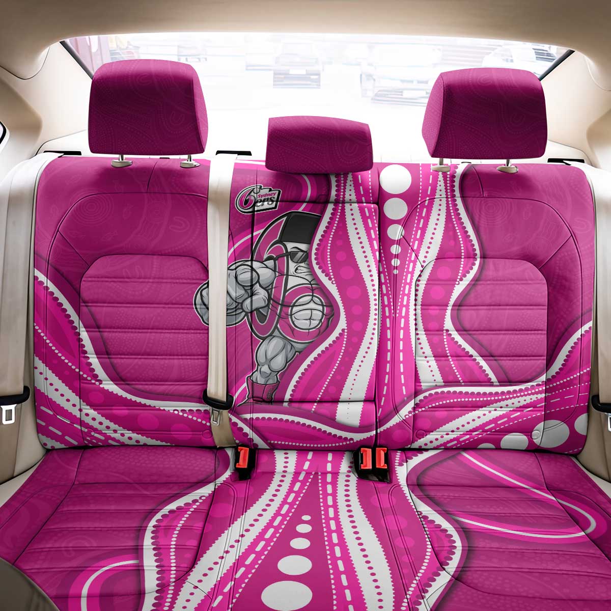Sydney Sixers Back Car Seat Cover Aboriginal Dot Art Pink White - Tribal Wave Pattern