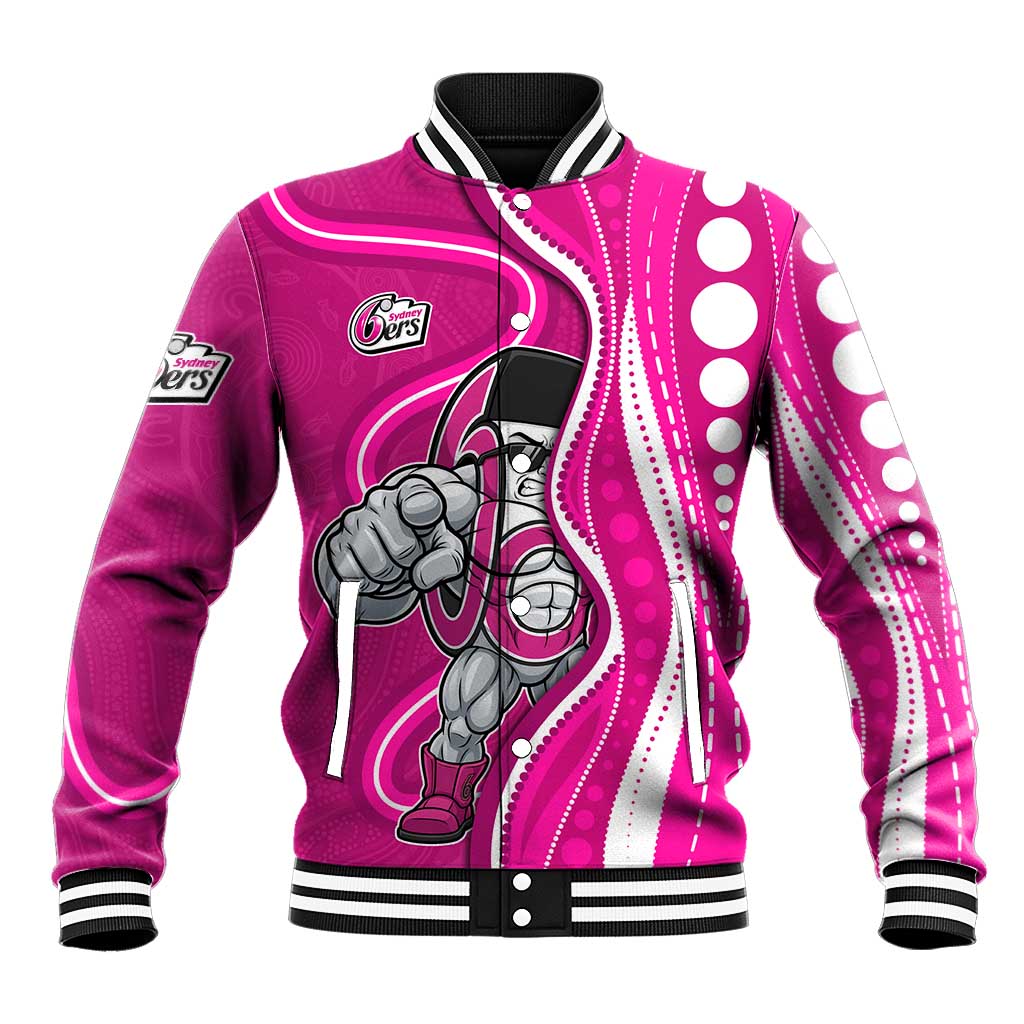 Sydney Sixers Baseball Jacket Aboriginal Dot Art Pink White - Tribal Wave Pattern