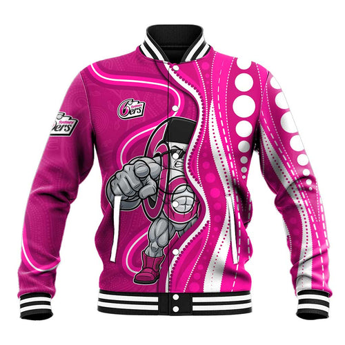 Sydney Sixers Baseball Jacket Aboriginal Dot Art Pink White - Tribal Wave Pattern