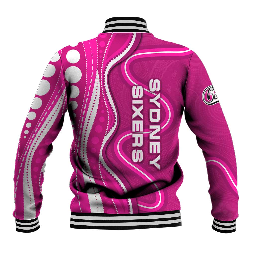 Sydney Sixers Baseball Jacket Aboriginal Dot Art Pink White - Tribal Wave Pattern