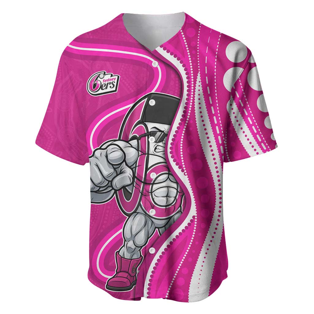 Sydney Sixers Baseball Jersey Aboriginal Dot Art Pink White - Tribal Wave Pattern