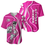 Sydney Sixers Baseball Jersey Aboriginal Dot Art Pink White - Tribal Wave Pattern