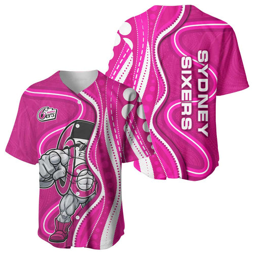 Sydney Sixers Baseball Jersey Aboriginal Dot Art Pink White - Tribal Wave Pattern