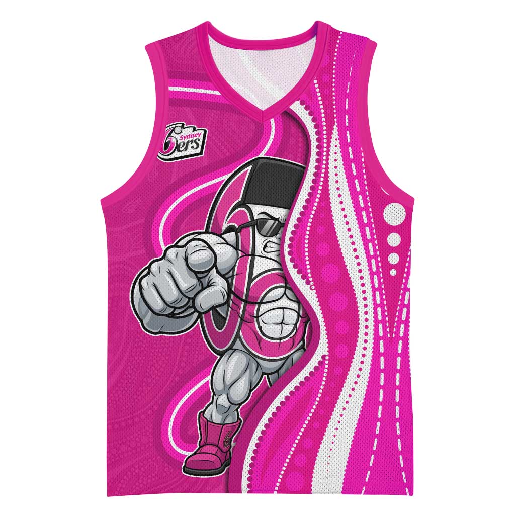 Sydney Sixers Basketball Jersey Aboriginal Dot Art Pink White - Tribal Wave Pattern