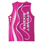Sydney Sixers Basketball Jersey Aboriginal Dot Art Pink White - Tribal Wave Pattern