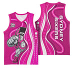 Sydney Sixers Basketball Jersey Aboriginal Dot Art Pink White - Tribal Wave Pattern