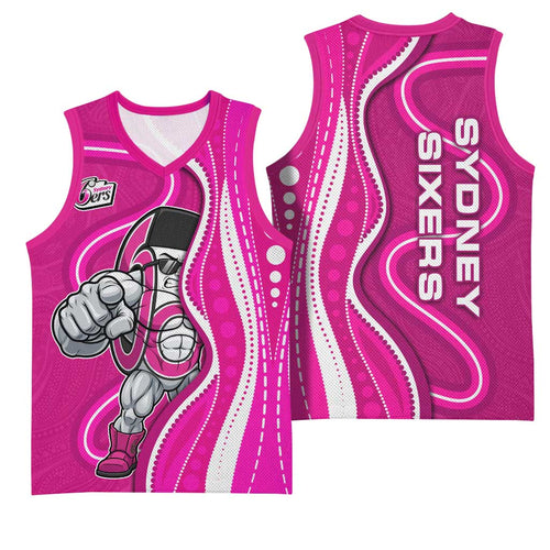 Sydney Sixers Basketball Jersey Aboriginal Dot Art Pink White - Tribal Wave Pattern