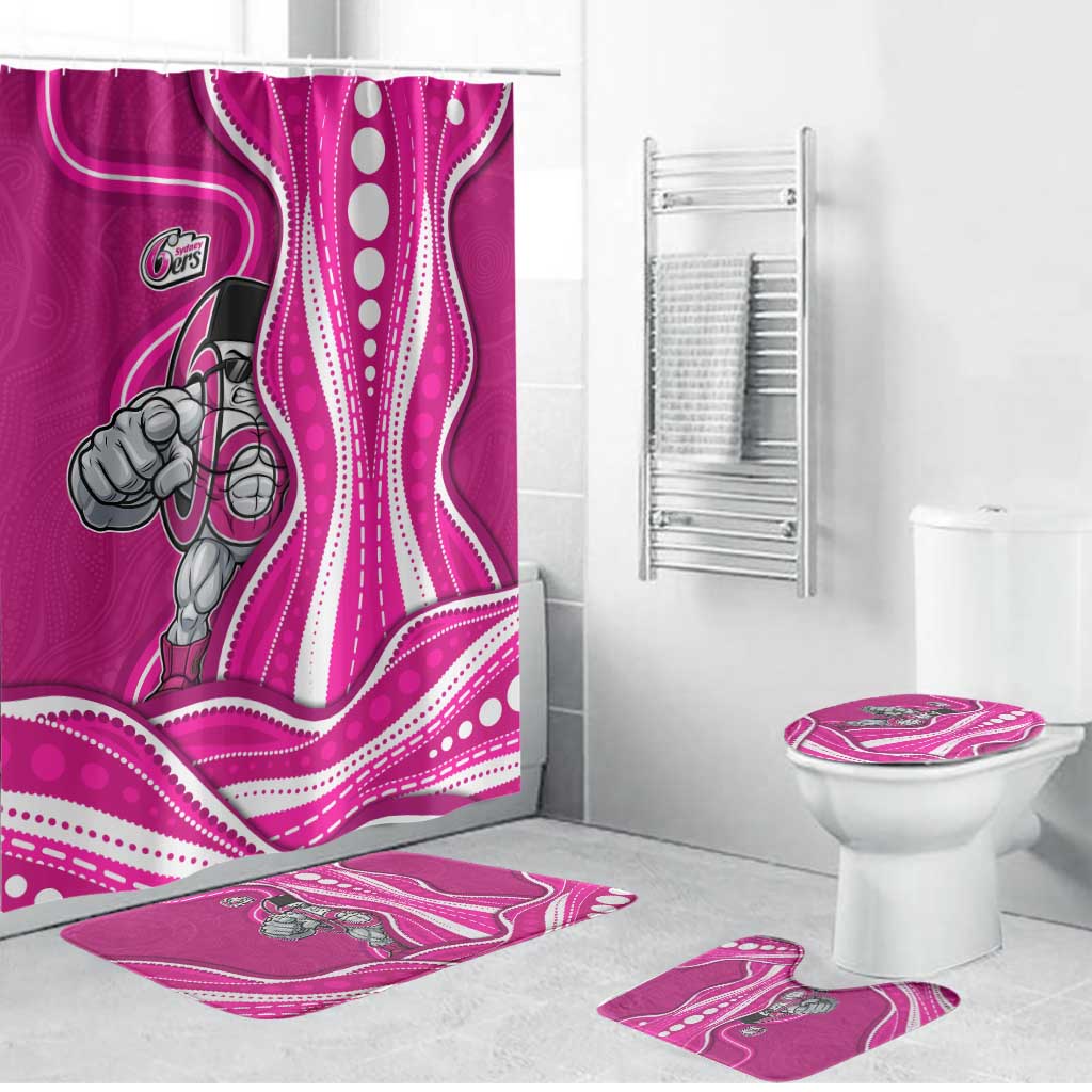 Sydney Sixers Bathroom Set Aboriginal Dot Art Pink White - Tribal Wave Pattern