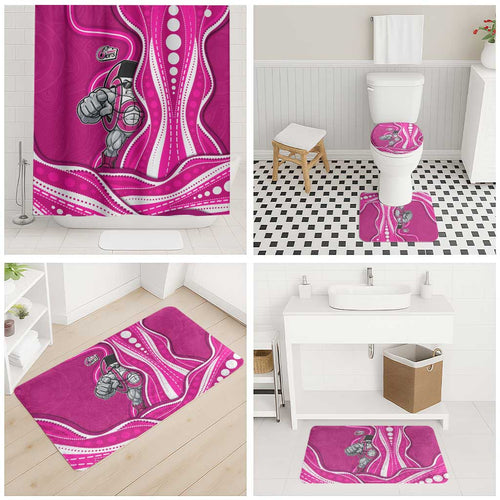 Sydney Sixers Bathroom Set Aboriginal Dot Art Pink White - Tribal Wave Pattern