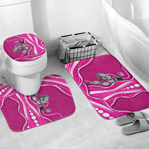 Sydney Sixers Bathroom Set Aboriginal Dot Art Pink White - Tribal Wave Pattern