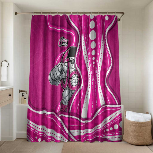 Sydney Sixers Bathroom Set Aboriginal Dot Art Pink White - Tribal Wave Pattern