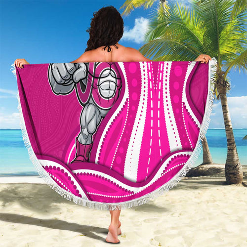 Sydney Sixers Beach Blanket Aboriginal Dot Art Pink White - Tribal Wave Pattern