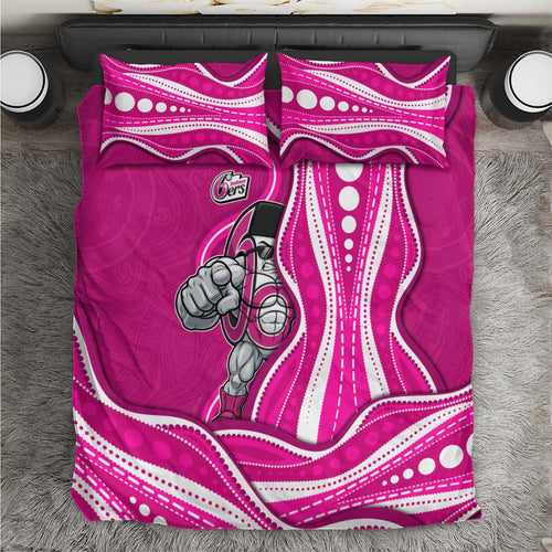 Sydney Sixers Bedding Set Aboriginal Dot Art Pink White - Tribal Wave Pattern