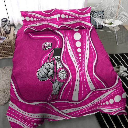 Sydney Sixers Bedding Set Aboriginal Dot Art Pink White - Tribal Wave Pattern