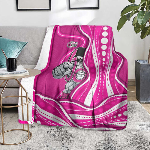 Sydney Sixers Blanket Aboriginal Dot Art Pink White - Tribal Wave Pattern