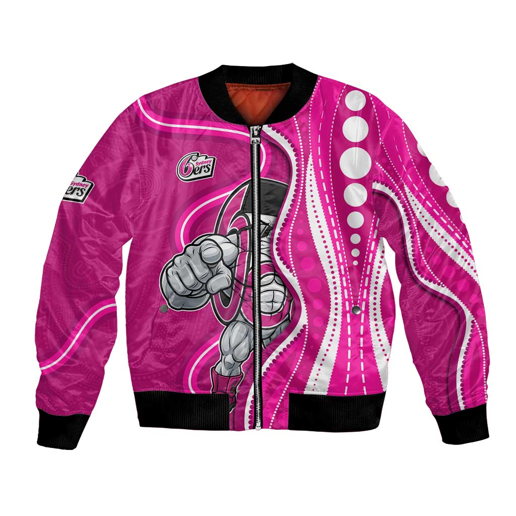 Sydney Sixers Bomber Jacket Aboriginal Dot Art Pink White - Tribal Wave Pattern