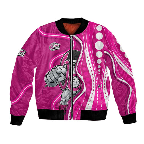 Sydney Sixers Bomber Jacket Aboriginal Dot Art Pink White - Tribal Wave Pattern