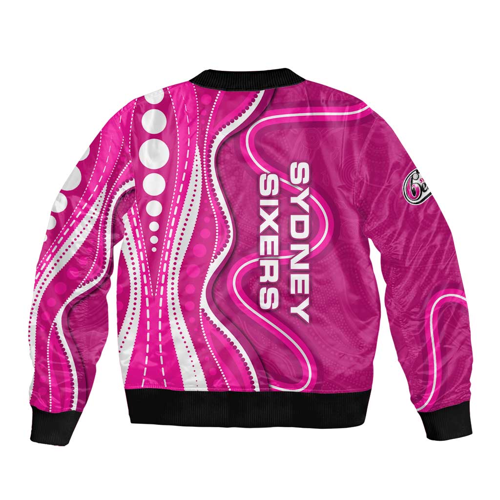 Sydney Sixers Bomber Jacket Aboriginal Dot Art Pink White - Tribal Wave Pattern