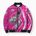 Sydney Sixers Bomber Puffer Jacket Aboriginal Dot Art Pink White - Tribal Wave Pattern