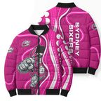Sydney Sixers Bomber Puffer Jacket Aboriginal Dot Art Pink White - Tribal Wave Pattern