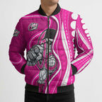 Sydney Sixers Bomber Puffer Jacket Aboriginal Dot Art Pink White - Tribal Wave Pattern