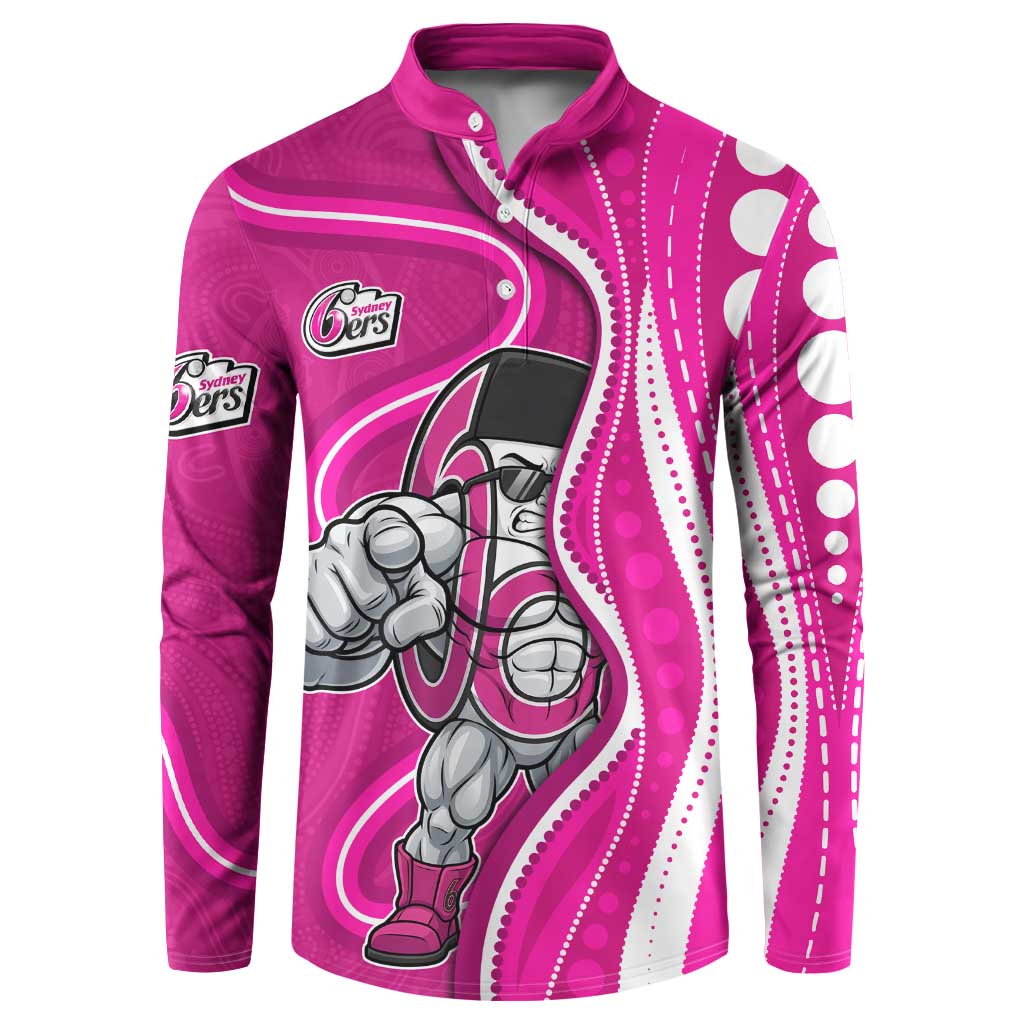 Sydney Sixers Button Sweatshirt Aboriginal Dot Art Pink White - Tribal Wave Pattern