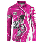 Sydney Sixers Button Sweatshirt Aboriginal Dot Art Pink White - Tribal Wave Pattern