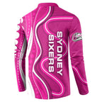 Sydney Sixers Button Sweatshirt Aboriginal Dot Art Pink White - Tribal Wave Pattern