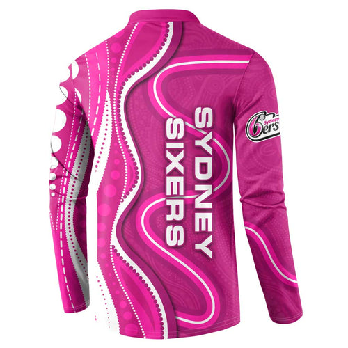 Sydney Sixers Button Sweatshirt Aboriginal Dot Art Pink White - Tribal Wave Pattern