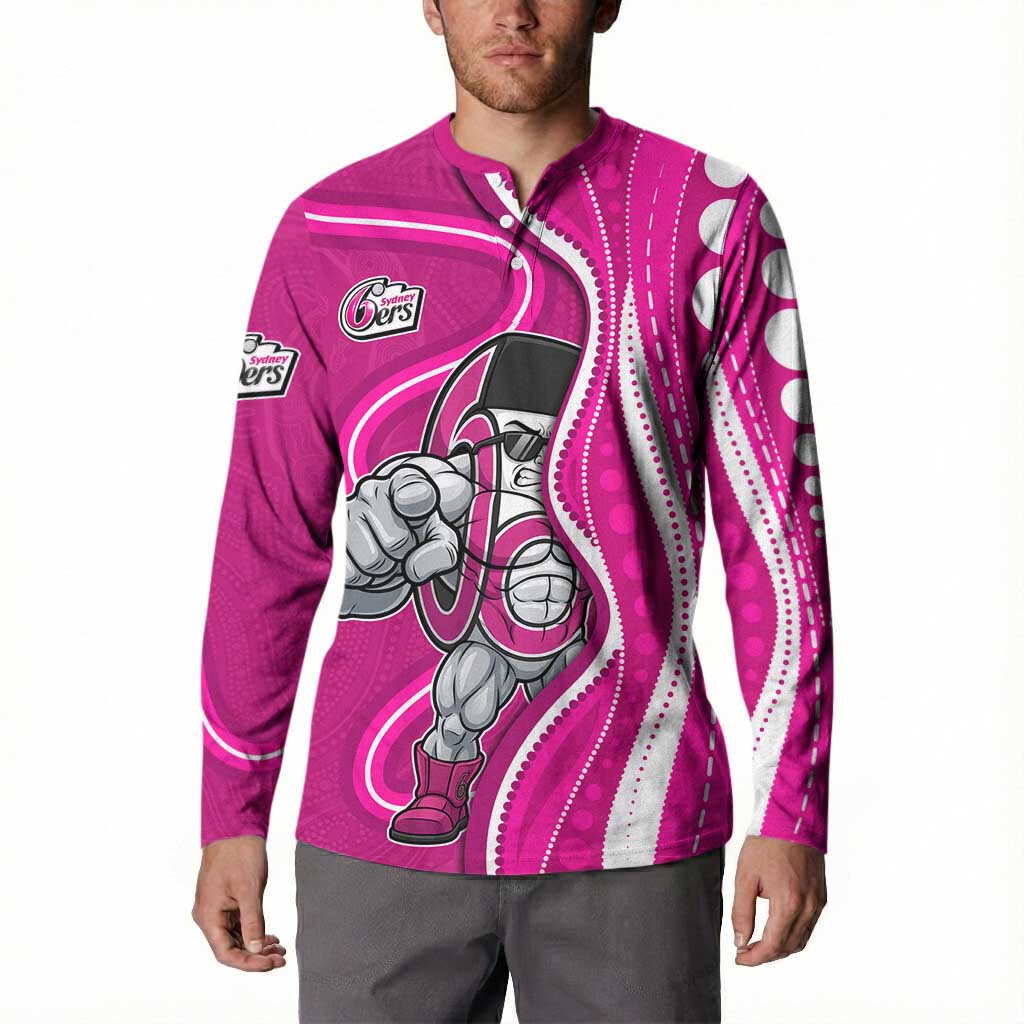 Sydney Sixers Button Sweatshirt Aboriginal Dot Art Pink White - Tribal Wave Pattern