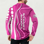 Sydney Sixers Button Sweatshirt Aboriginal Dot Art Pink White - Tribal Wave Pattern